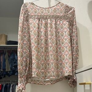 LOFT Orange and Cream Patterned Blouse